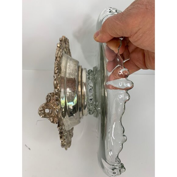 VTG Crown Hallmark Silverplate Lazy Susan 6988 Farmhouse Glass Cake Plate 12.5" - Picture 7 of 8